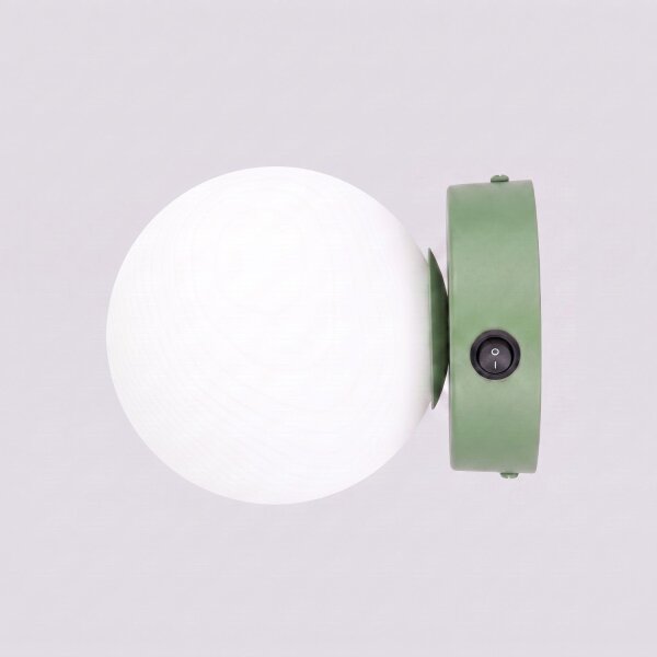 Wandlampe Schalter blendarm Glas Stahl Salbei G9 T:14cm
