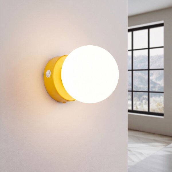 Wandlampe Schalter Glas Stahl Gelb G9 H:12 cm rund