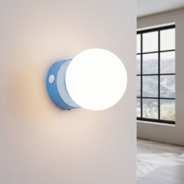 Wandlampe Schalter blendarm Glas Stahl Hellblau G9 12cm