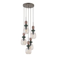H&auml;ngelampe Glas Stahl Braun Cognac E14 B:42cm 5-flammig