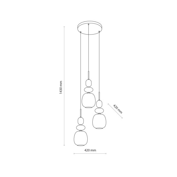 Pendelleuchte 3-flammig Glas Cognac Braun E14 Ø42 cm