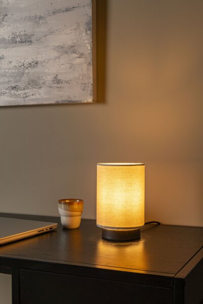 Tischlampe Holz dunkel Stoff Beige E14 H:19 cm