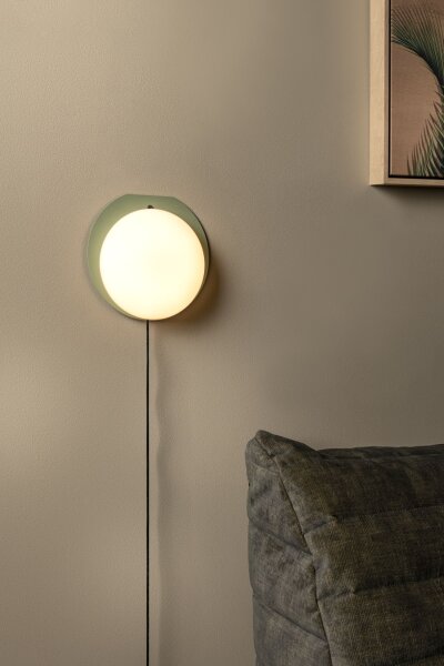 LED Tischleuchte dimmbar Holz Glas Grün 3000K Ø20 cm