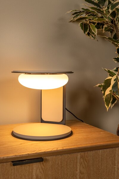 LED Tischlampe dimmbar Holz Glas Taupe 3000K H:20,4 cm