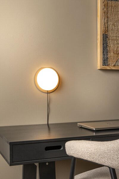 LED Tischlampe dimmbar Holz Glas Taupe 3000K H:20,4 cm