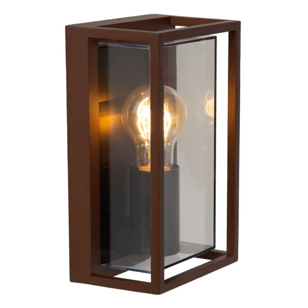 Außenleuchte Alu Rostbraun Rauchglas E27 IP65 B:14,5 cm