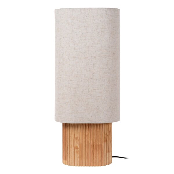 Tischlampe Holz Stoff Natur Weiß E27 H:70 cm modern