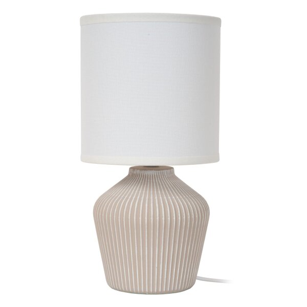 Tischleuchte Keramik Leinen Beige Weiß E14 H:31,5 cm
