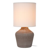 Tischlampe Keramik Stoff Taupe Wei&szlig; E14 Landhaus