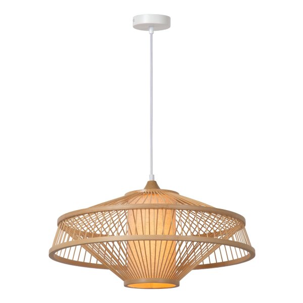 Hängelampe verstellbar Bambus Weiß Natur E27 Ø50 cm