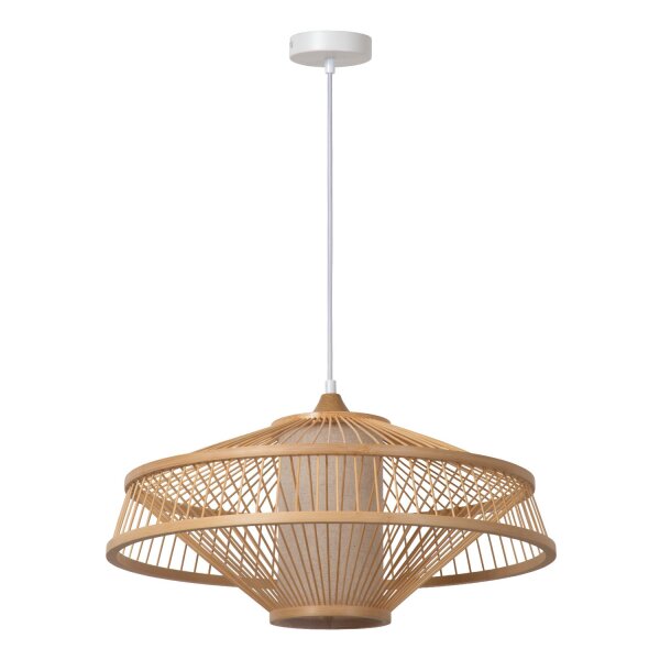 Hängelampe verstellbar Bambus Weiß Natur E27 Ø50 cm