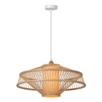 H&auml;ngelampe verstellbar Bambus Wei&szlig; Natur E27 &Oslash;50 cm