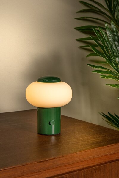 LED Tischlampe Akku Touchdimmer Glas Grün Weiß 2700K