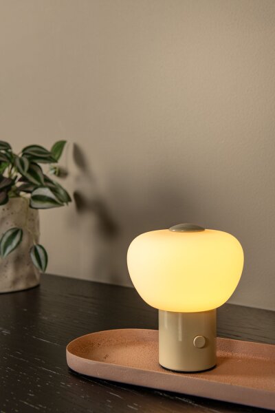 LED Tischleuchte Akku Glas Beige Weiß Pilzlampe 2700K