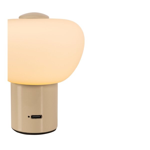 LED Tischleuchte Akku Glas Beige Weiß Pilzlampe 2700K