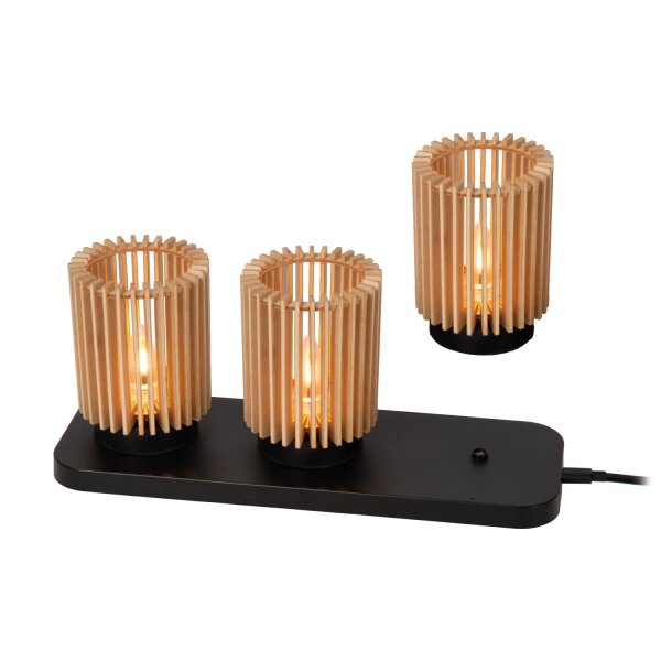 LED Tischleuchte Akku 3er Set Holz Schwarz 2200K