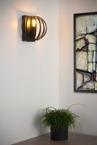Wandlampe Metall Schwarz Drahtschirm E14 H:17 cm modern
