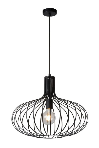 Hängelampe verstellbar Schwarz Drahtschirm E27 Ø50 cm