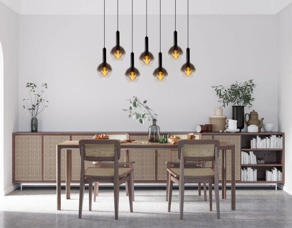 Hängelampe verstellbar Schwarz Rauchglas E27 L:130 cm