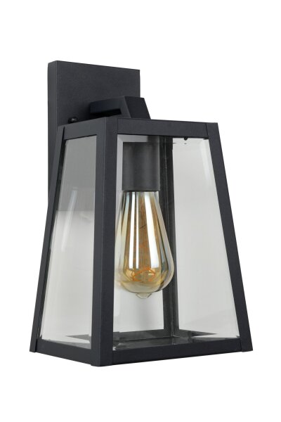 Außenwandleuchte Glas Metall Schwarz E27 IP23 T:18 cm