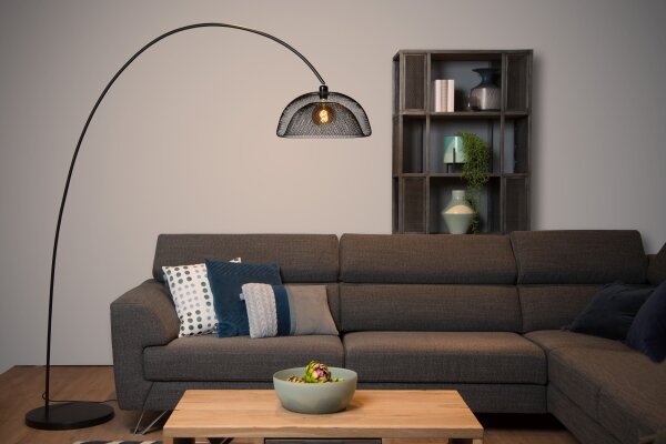 Bogenleuchte XXL Fußschalter Stahl Schwarz E27 H:200 cm