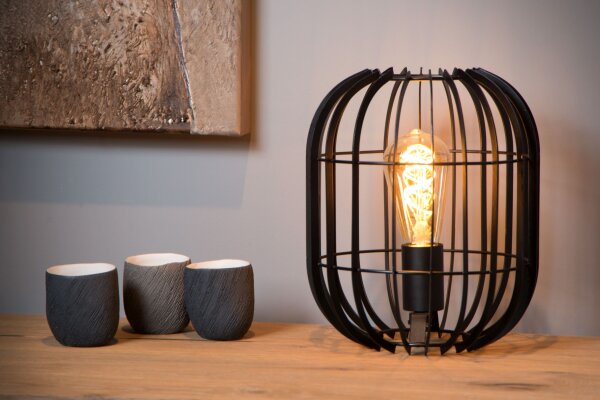 Tischlampe Metall Schwarz E27 H:26 cm modern rund