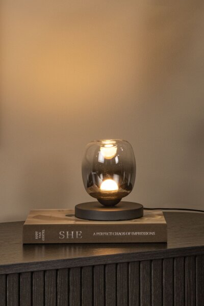 LED Tischleuchte Metall Rauchglas 3000K Ø15 cm rund