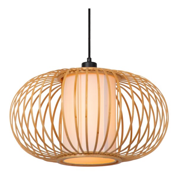Pendelleuchte Bambus Holz Schwarz E27 Ø45 cm rund