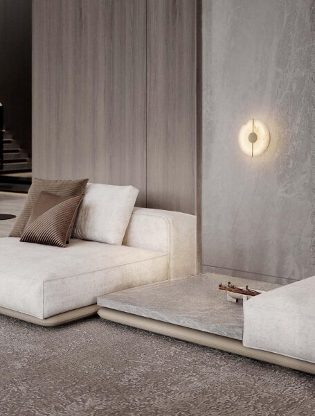 LED Wandlampe rund 20 cm breit in Gold Creme warmweiß Modern