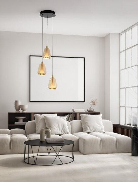 LED Hängeleuchte in Schwarz Gold 28 cm breit dimmbar Glas