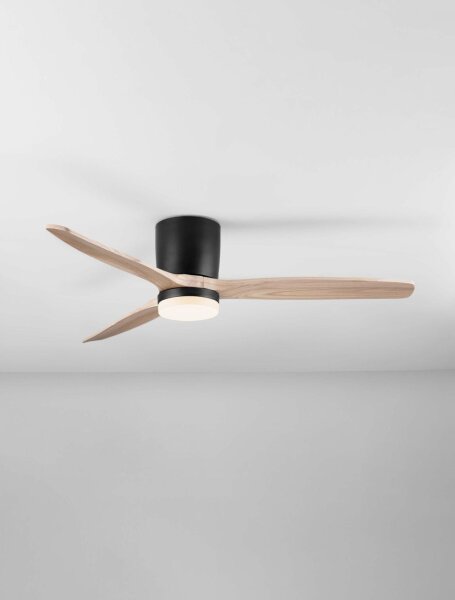 LED Deckenventilator mit Licht Schwarz Natur Holz Ø 132 cm