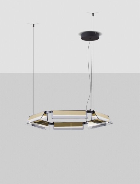 LED Hängeleuchte in Schwarz Gold Ø 72 cm dimmbar Glas rund