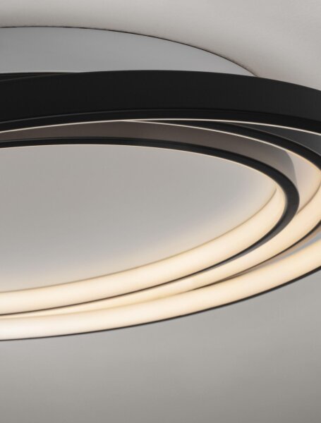 LED Deckenlampe Ring Ø 54 cm Schwarz dimmbar 3 flammig flach