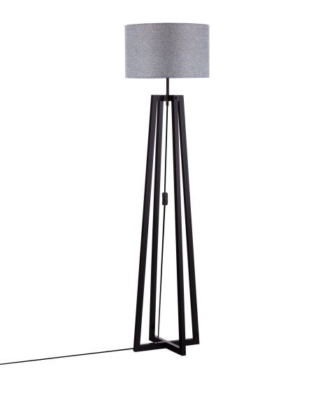 Stehlampe E27 153 cm Schwarz Grau Holz Stoffschirm Modern