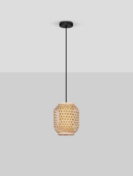 Pendelleuchte E27 Ø 20 cm Schwarz Natur höhenverstellbar