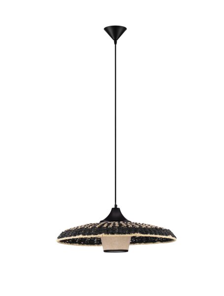 Pendelleuchte E27 Ø 61 cm Schwarz Natur höhenverstellbar