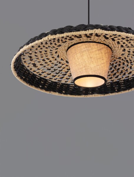 Pendelleuchte E27 Ø 61 cm Schwarz Natur höhenverstellbar