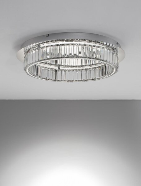 Runde LED Deckenlampe Ø 60 cm dimmbar in Chrom Kristall