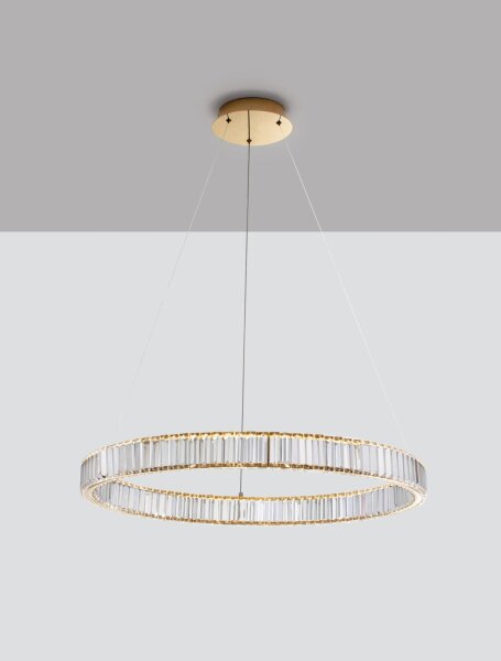 LED Kronleuchter Ring Ø 80 cm in Gold dimmbar Kristall