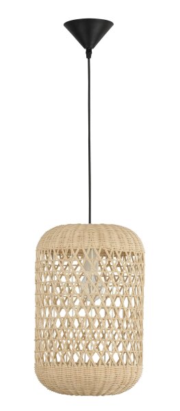 Hängelampe Boho Schwarz Beige 24 cm breit E27 Rattan Metall
