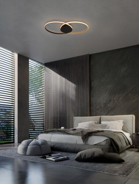 LED Deckenlampe Ring 70 cm lang in Schwarz Gold dimmbar
