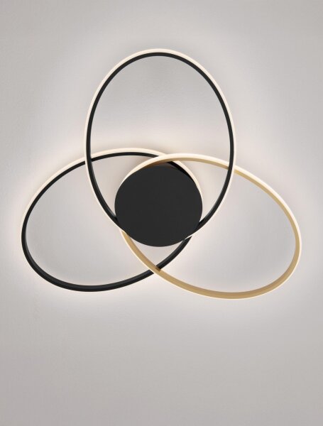 LED Deckenleuchte in Schwarz Gold 64 cm lang dimmbar Ring