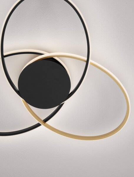LED Deckenleuchte in Schwarz Gold 64 cm lang dimmbar Ring