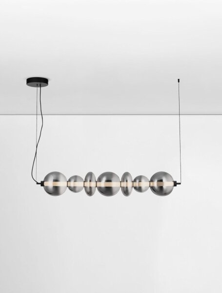 LED Pendelleuchte 117 cm lang Schwarz Grau dimmbar Rauchglas