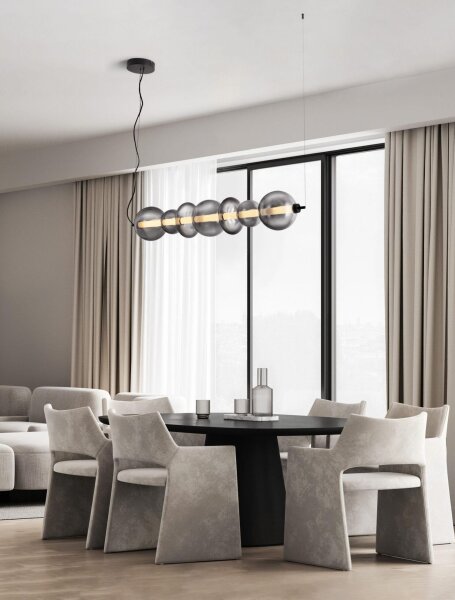 LED Pendelleuchte 117 cm lang Schwarz Grau dimmbar Rauchglas