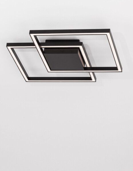 LED Deckenlampe flach 46 cm breit Schwarz 2 flammig warmweiß
