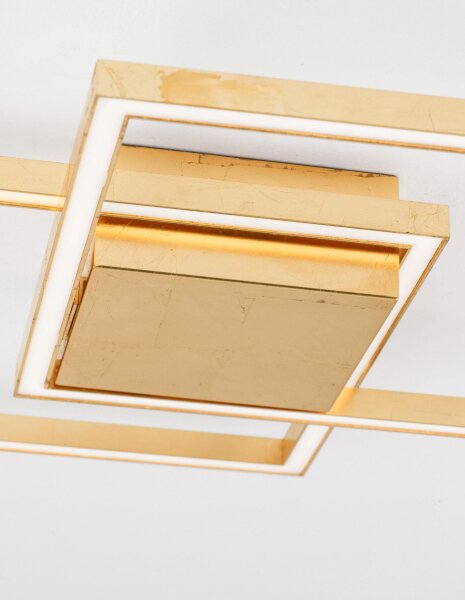 LED Deckenleuchte in Blattgold 46 cm breit flach 2 flammig