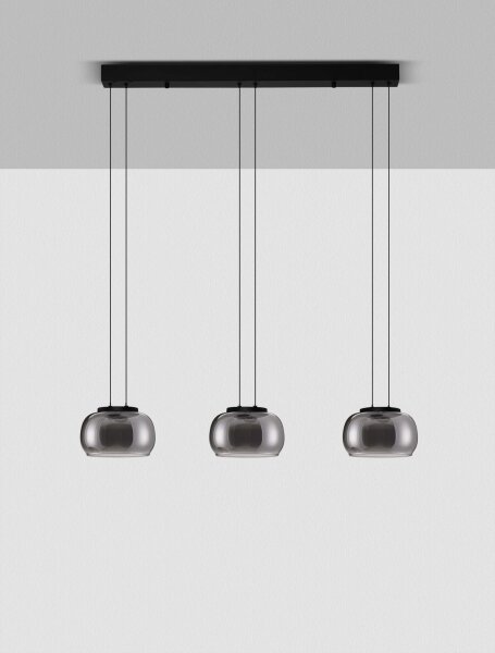 LED Hängelampe Schwarz Grau 82 cm lang dimmbar Rauchglas