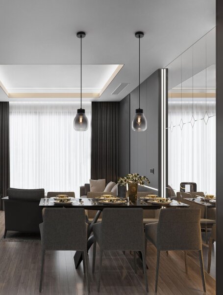 Pendelleuchte E27 15 cm breit Schwarz Grau höhenverstellbar