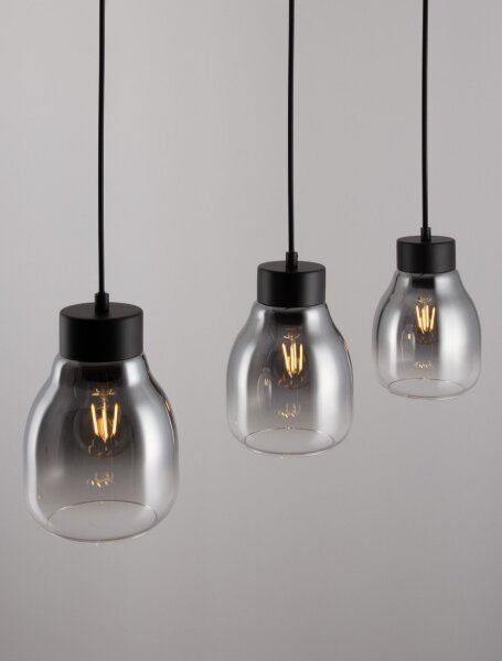 Hängelampe Schwarz Grau 75 cm lang E27 Rauchglas 3 flammig